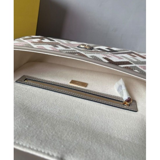 Replica Borsa Baguette Media Fendi Motivo FF Ricamato Multicolor 8BR600 Grigio