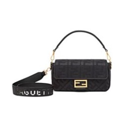 Replica Borsa baguette media Fendi con motivo FF in rilievo 8BR600 nera