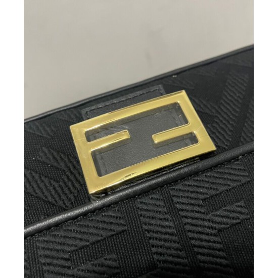 Replica Borsa baguette media Fendi con motivo FF in rilievo 8BR600 nera