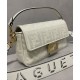 Replica Borsa Baguette media Fendi con motivo FF in rilievo 8BR600 Crema