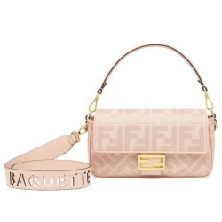 Replica Borsa Baguette media Fendi con motivo FF in rilievo 8BR600 Rosa