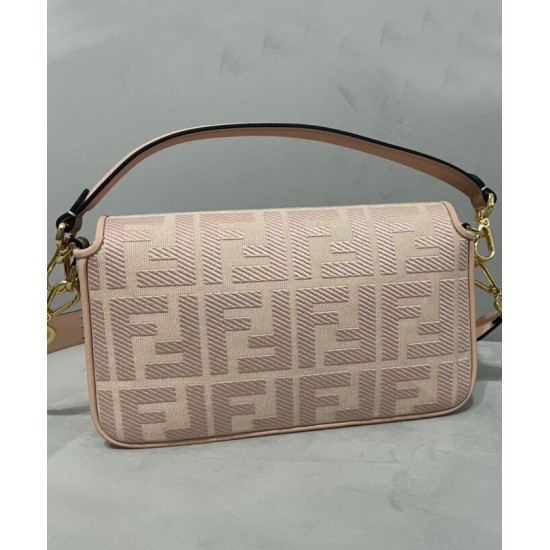 Replica Borsa Baguette media Fendi con motivo FF in rilievo 8BR600 Rosa