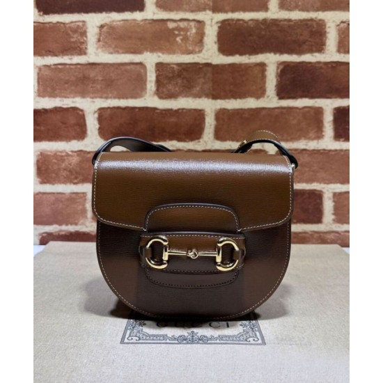 Replica Borsa mini arrotondata Gucci Horsebit 1955 760191 Caffè