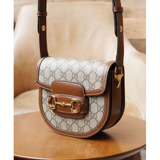 Replica Borsa mini arrotondata Gucci Horsebit 1955 760191 Caffè