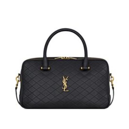 Replica Borsone YSL Saint Laurent Lyia con cassandre e impunture trapuntate a rombi nere