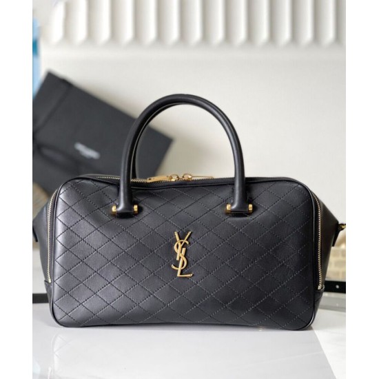 Replica Borsone YSL Saint Laurent Lyia con cassandre e impunture trapuntate a rombi nere