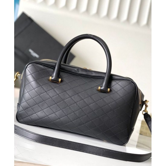 Replica Borsone YSL Saint Laurent Lyia con cassandre e impunture trapuntate a rombi nere