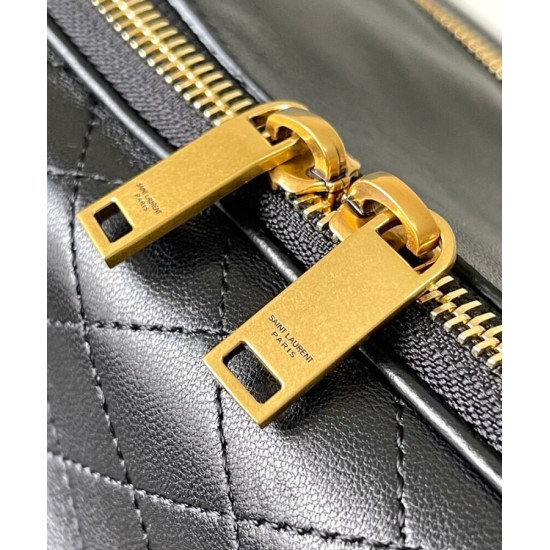 Replica Borsone YSL Saint Laurent Lyia con cassandre e impunture trapuntate a rombi nere