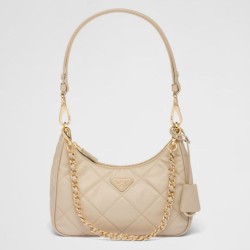 Replica Prada Riedizione 1995 Mini Borsa Chaine Re-Nylon Beige