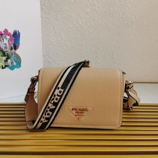Replica Borsa a tracolla Prada con patta granulata sabbia