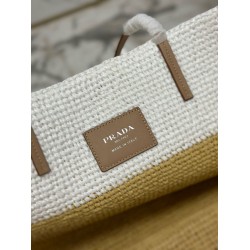 Replica Prada Borsa tote grande Prada all'uncinetto in filato effetto rafia Beige/Bianco Replica Prada Borsa tote grande Prada all'uncinetto in filato effetto rafia Beige/Bianco