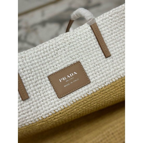 Replica Prada Borsa tote grande Prada all'uncinetto in filato effetto rafia Beige/Bianco Replica Prada Borsa tote grande Prada all'uncinetto in filato effetto rafia Beige/Bianco