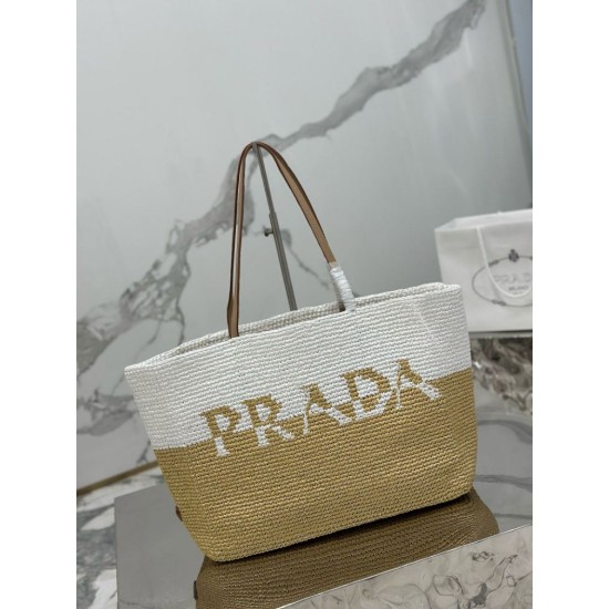 Replica Prada Borsa tote grande Prada all'uncinetto in filato effetto rafia Beige/Bianco Replica Prada Borsa tote grande Prada all'uncinetto in filato effetto rafia Beige/Bianco