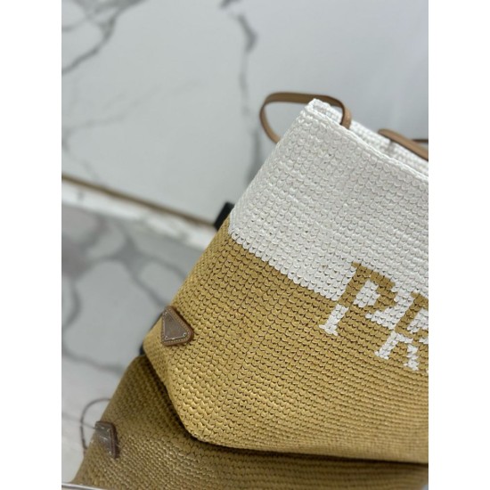 Replica Prada Borsa tote grande Prada all'uncinetto in filato effetto rafia Beige/Bianco Replica Prada Borsa tote grande Prada all'uncinetto in filato effetto rafia Beige/Bianco