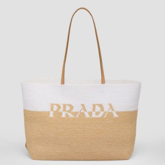 Replica Prada Borsa tote grande Prada all'uncinetto in filato effetto rafia Beige/Bianco Replica Prada Borsa tote grande Prada all'uncinetto in filato effetto rafia Beige/Bianco