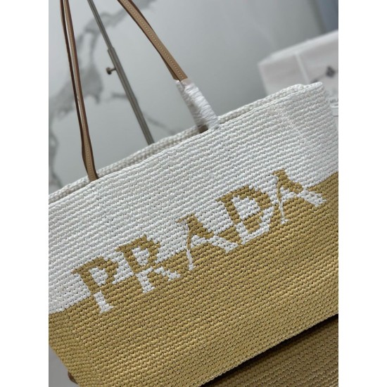Replica Prada Borsa tote grande Prada all'uncinetto in filato effetto rafia Beige/Bianco Replica Prada Borsa tote grande Prada all'uncinetto in filato effetto rafia Beige/Bianco