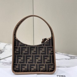 Replica Fendi Mini Fendessencehobo Fendi Bag Miniborsa in tessuto FF Marrone