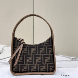 Replica Fendi Mini Fendessencehobo Fendi Bag Miniborsa in tessuto FF Marrone