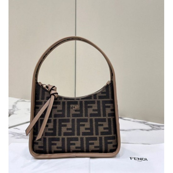 Replica Fendi Mini Fendessencehobo Fendi Bag Miniborsa in tessuto FF Marrone