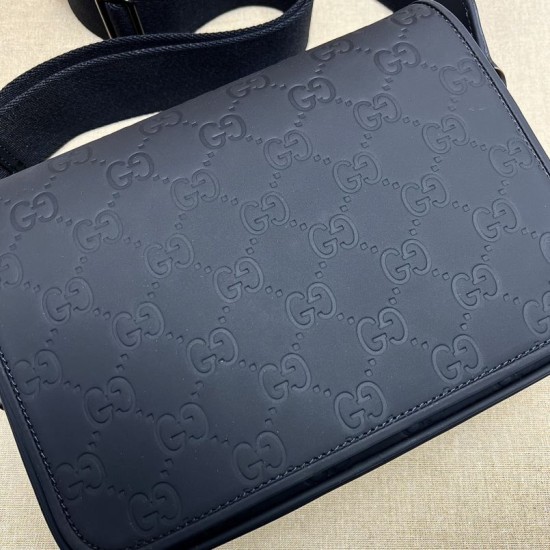 Replica Borsa a tracolla Gucci effetto gomma GG 775097 Nera