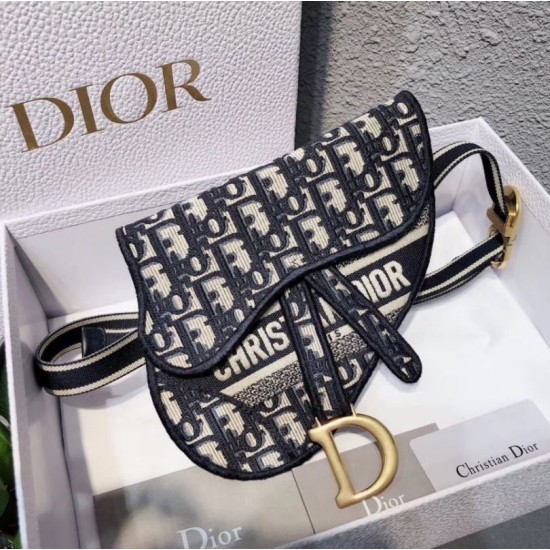 Replica Dior Saddle Pouch Marsupio Oblique Tela Blu
