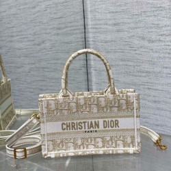 Replica Borsa Dior Mini Book Tote con tracolla Borsa Dior Ricamo Dior Oblique color oro