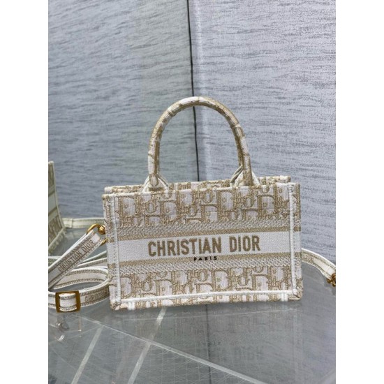 Replica Borsa Dior Mini Book Tote con tracolla Borsa Dior Ricamo Dior Oblique color oro