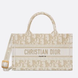 Replica Borsa Dior Mini Book Tote con tracolla Borsa Dior Ricamo Dior Oblique color oro
