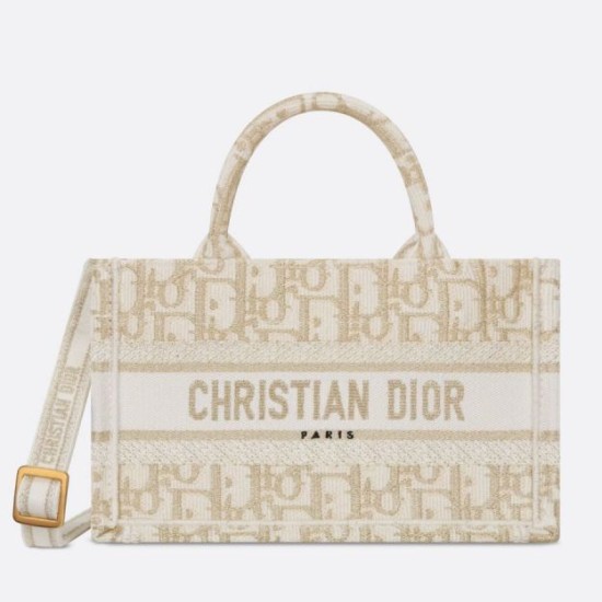 Replica Borsa Dior Mini Book Tote con tracolla Borsa Dior Ricamo Dior Oblique color oro