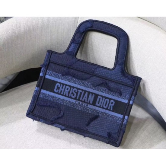 Replica Dior Mini Book Tote Borsa Dior Tela mimetica Blu