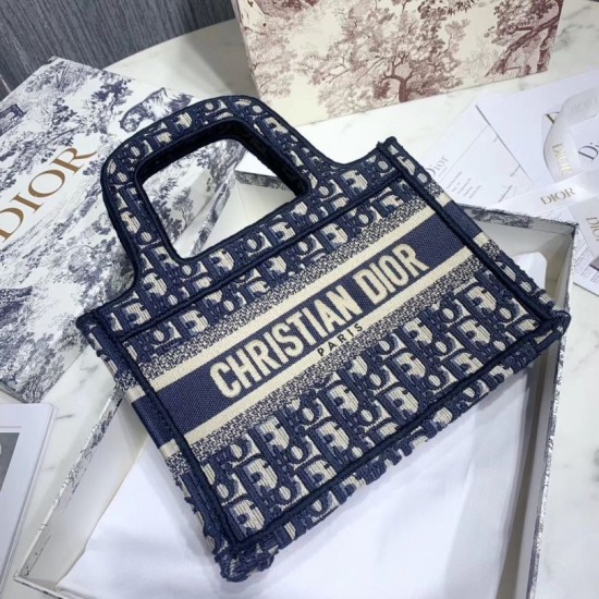 Replica Dior Mini Book Tote Borsa Dior Oblique Canvas Blu