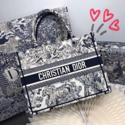 Replica Borsa tote Dior piccola a libro Toile De Jouy con motivo tela blu