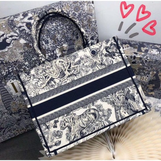 Replica Borsa tote Dior piccola a libro Toile De Jouy con motivo tela blu