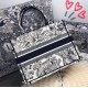 Replica Borsa tote Dior piccola a libro Toile De Jouy con motivo tela blu