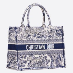 Replica Borsa tote Dior piccola a libro Toile De Jouy con motivo tela blu