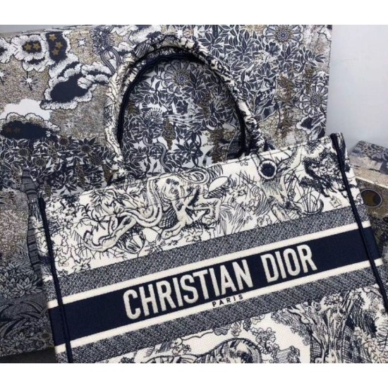 Replica Borsa tote Dior piccola a libro Toile De Jouy con motivo tela blu