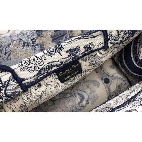 Replica Borsa tote Dior piccola a libro Toile De Jouy con motivo tela blu