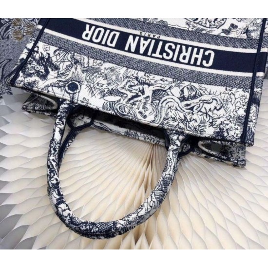 Replica Borsa tote Dior piccola a libro Toile De Jouy con motivo tela blu