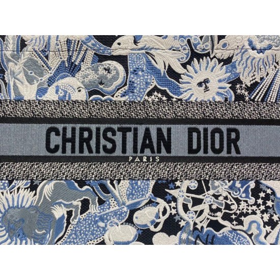 Replica Borsa Dior Media Book Tote Zodiac Fantastico Ricamo Blu