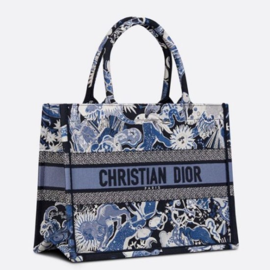 Replica Borsa Dior Media Book Tote Zodiac Fantastico Ricamo Blu