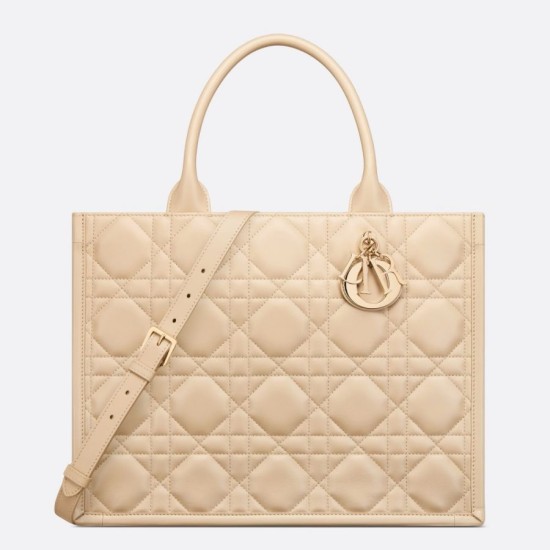 Replica Borsa Dior Media Book Tote con tracolla Borsa Dior Macrocannage Beige