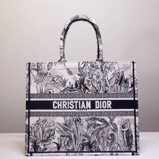 Replica Borsa Dior Book Tote Toile de Jouy Carnivora Motivo Grigio