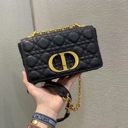Replica Borsa Dior piccola Caro in pelle di vitello Cannage nera