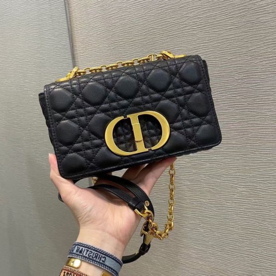 Replica Borsa Dior piccola Caro in pelle di vitello Cannage nera