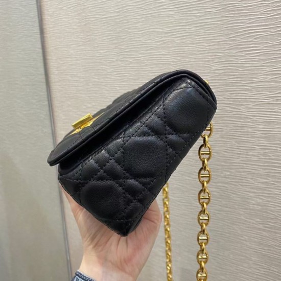 Replica Borsa Dior piccola Caro in pelle di vitello Cannage nera