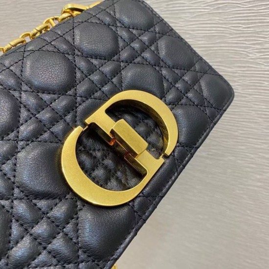 Replica Borsa Dior piccola Caro in pelle di vitello Cannage nera