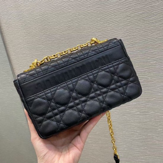 Replica Borsa Dior piccola Caro in pelle di vitello Cannage nera