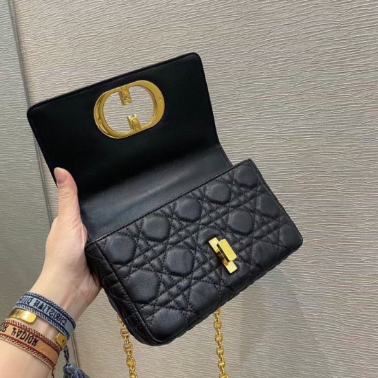 Replica Borsa Dior piccola Caro in pelle di vitello Cannage nera