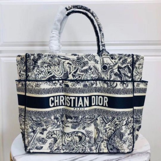 Replica Borsa tote Dior Catherine Toile de Jouy ricamata Blu