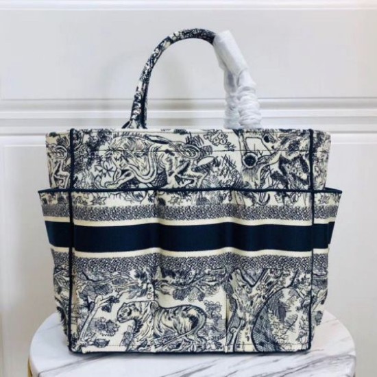 Replica Borsa tote Dior Catherine Toile de Jouy ricamata Blu